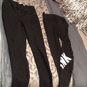 Size 11 jeans along with medium pink tights